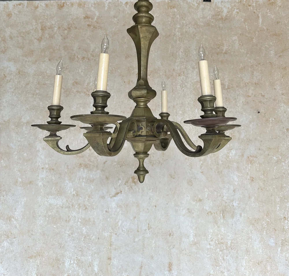 French 1940's Six Arm Bronze Chandelier (LC0303-14) — 145 Antiques